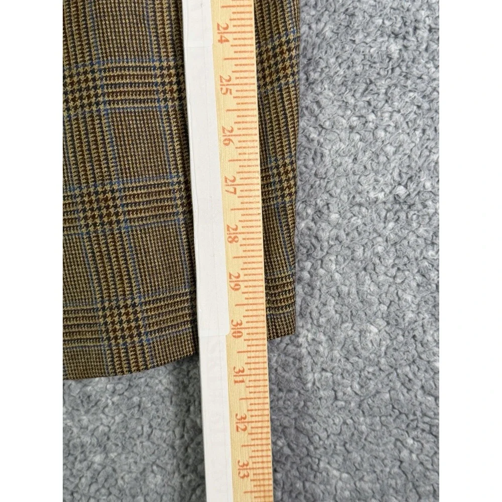 Hart Schaffner Marx 42L Wool Blazer Brown Glen Plaid Blue Overcheck USA 2-Button